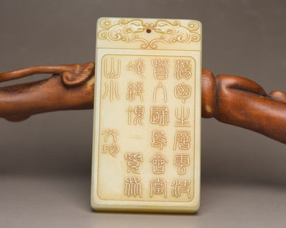 Chinese Natural Hetian Jade Carving Landscape Statues Exquisite Pendant Jewelry