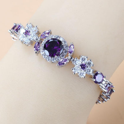 Blue Sapphire White Topaz 925 Sterling Silver Tennis Gemstone Bracelet Jewelry