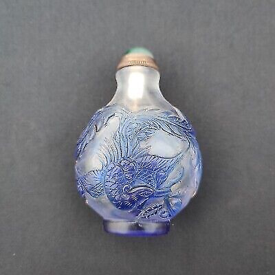 peking glass snuff bottle blue phoenix chinese dragon statue hobby beautiful art