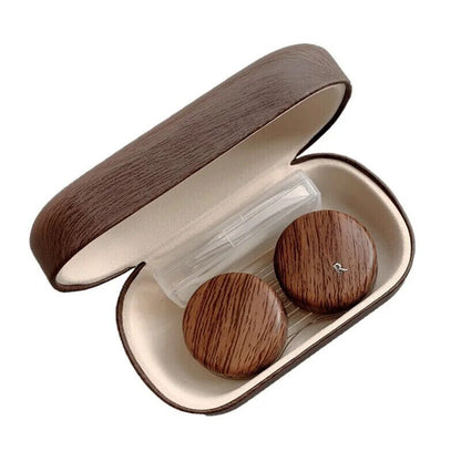 Contact Lens Case Leather Wood Grain Large Leakproof Storage Boxes 9.2x5.4x3.2cm