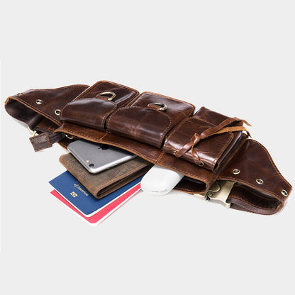 Motorcycle Outdoor Real Leather Men's Waist Fanny Pack Crossbody Sling Bag