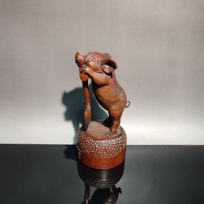 chinese carved wooden cute pig Statue wood decor modern home Gift laborious art