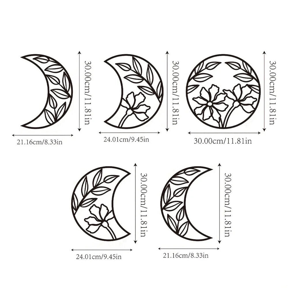 5pcs Moon Phase Wall Hanging Decor Flower Leaf Wall Art Decor Nordic Decoration