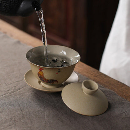 Gaiwan Vintage Tea Maker Stoneware Bowl Ceramic Tea Bowl Kung Fu Tea Set Rooster