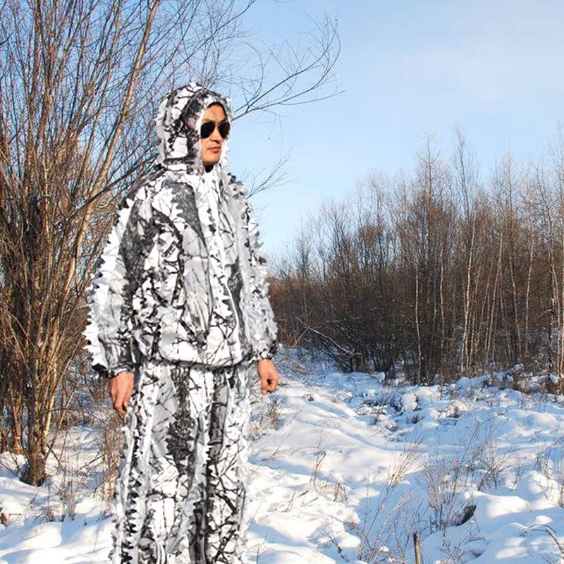 Camouflage Suit Men White Snow Ghillie Hunting Winter Clothes Full Set Polyester