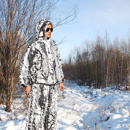 Camouflage Suit Men White Snow Ghillie Hunting Winter Clothes Full Set Polyester