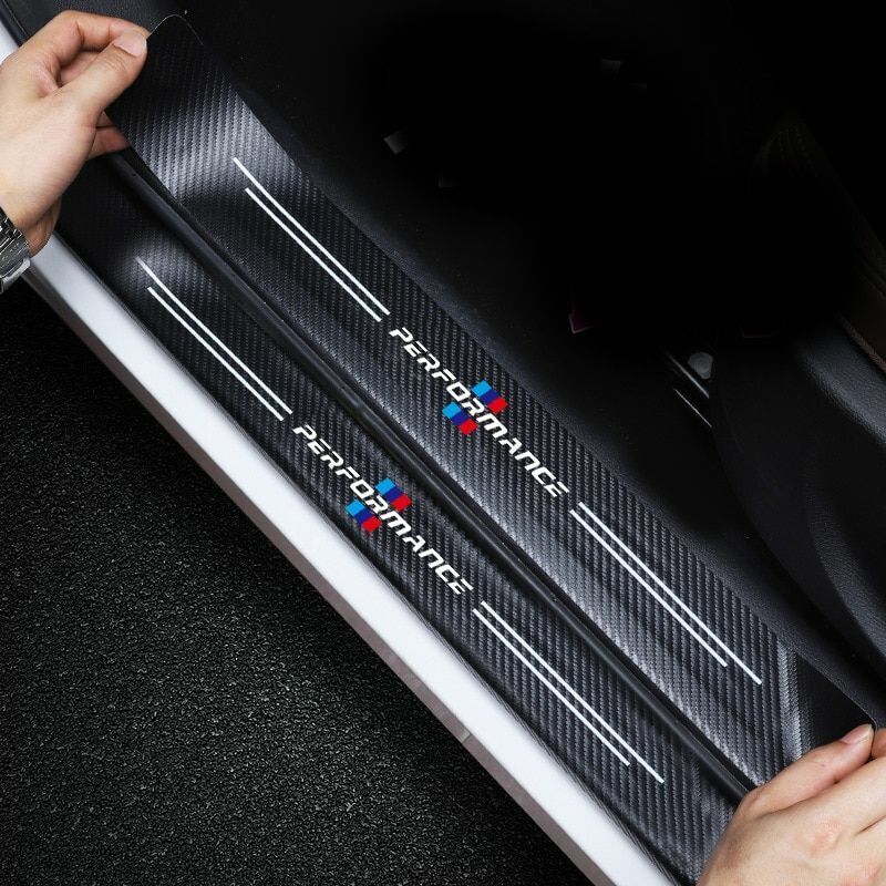 4pcs Car Sticker Door Carbon Leather Fiber Sill Plate For BMW E91 E46 E92 E93 M3