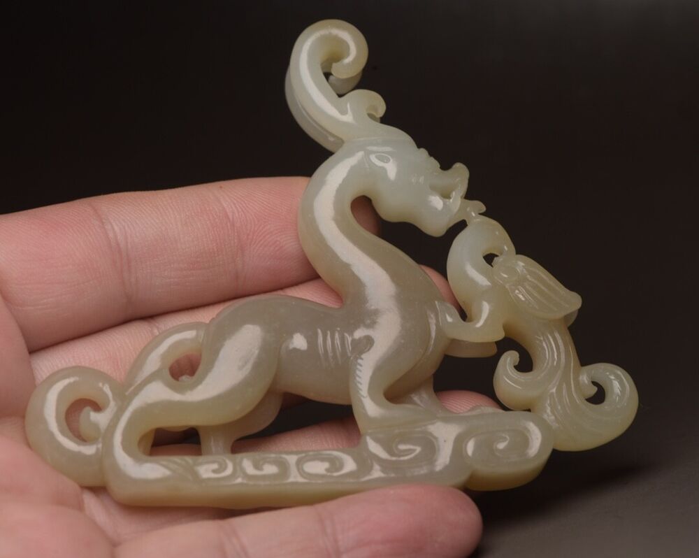 Collection China Natural Hetian Jade Carving Dragon Phoenix Statue Nice Art Work