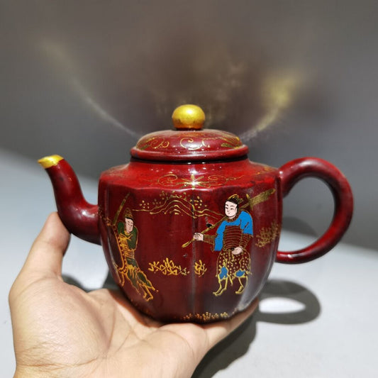 vintage chinese yixing purple clay teapot zisha ceremony painted character story