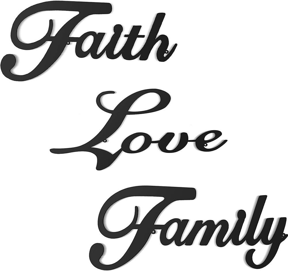 3 Pieces Metal Word Sign, Black Rustic Faith Family Love Wall Art Sign