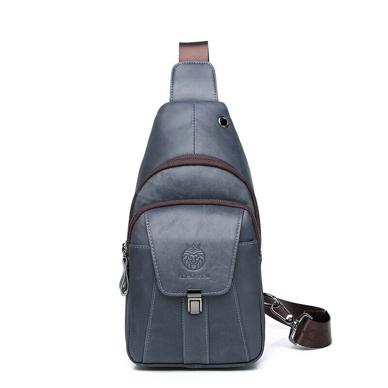 Men's Sling Backpack, Genuine Leather Chest Crossbody Bag Shoulder Bag Daypack