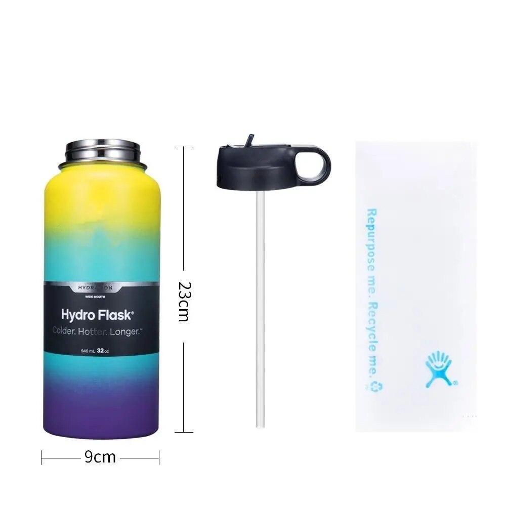 Hydro Flask Water Bottle Stainless Steel Insulated Wide Mouth Lid Straw Drink A+