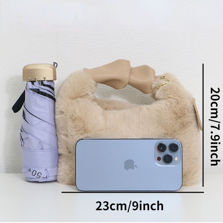 Faux Fur Handbag Zipper Small Shoulder Crossbody Bag Casual Tote Half-Moon Hobos