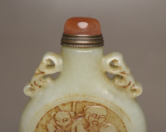Collector Chinese Hetian Jade Snuff Bottles Carved Figure Story Statue Figurines