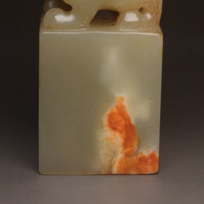 Antique Chinese Natural Hetian Jade Carving Dragon Turtle Seal Statue Sculpture