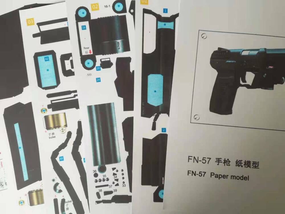 New 1/1 Scale FN57 Pistol Gun DIY 3D Paper Model Military Creative Puzzle Kit