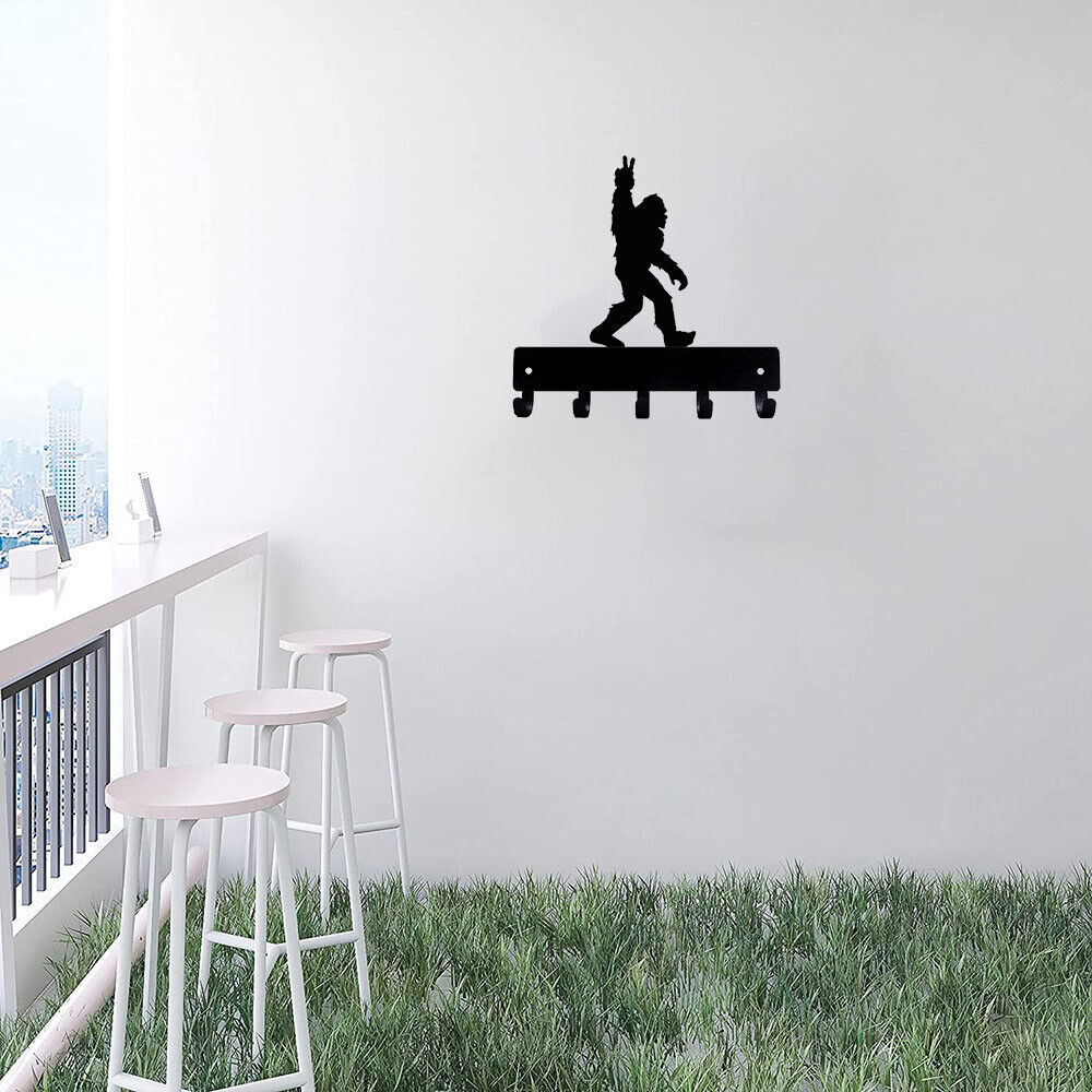Bigfoot Peace Key Rack Hanger - 6 inch Wide/9 inch Wide Metal Wall Art