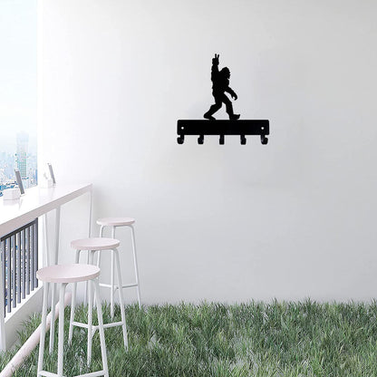 Bigfoot Peace Key Rack Hanger - 6 inch Wide/9 inch Wide Metal Wall Art
