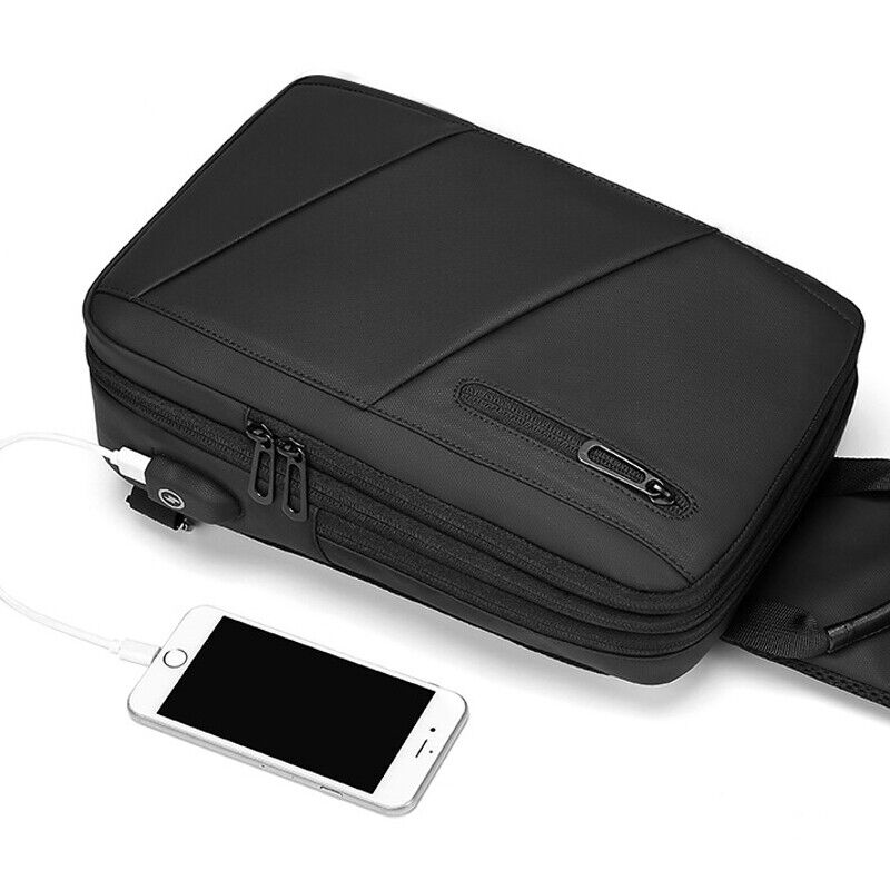 Men's Sling Backpack Oxford cloth Waterproof Crossbody Bag USB Port Sport Bags