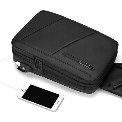 Men's Sling Backpack Oxford cloth Waterproof Crossbody Bag USB Port Sport Bags