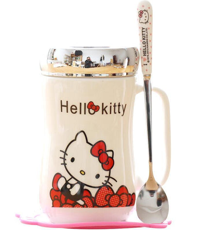 Cute Ceramic Cup Tea Milk Coffee Mug Spoon and Coasters 500ML