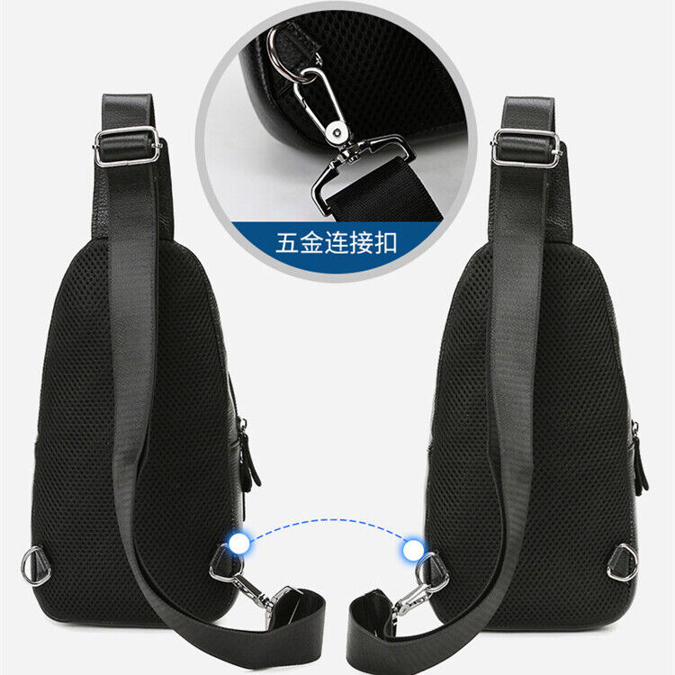 Sling Backpack Men's Genuine Leather Crossbody Chest Bag Shoulder Bag Breathable