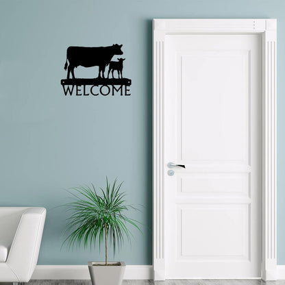 Cow & Calf Farm Cattle Welcome Sign - 12 inch Wide Metal Wall Art