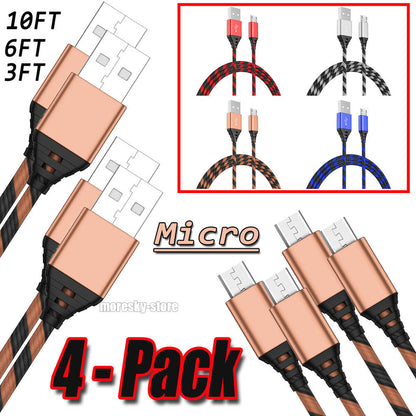 4x Micro USB Charging Cable 3/6/10ft Data Charge Cord For LG Power 2/3 X Charge