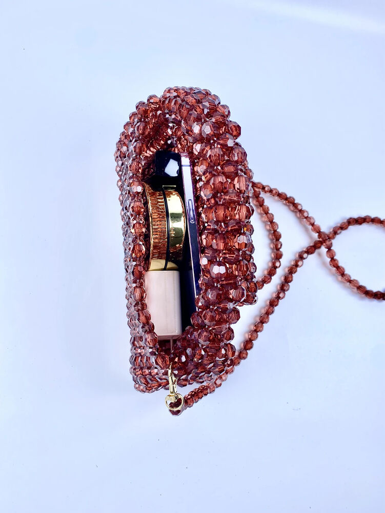 Beaded Knitted Pillow Type Handheld Crossbody Dual Purpose Acrylic Bag