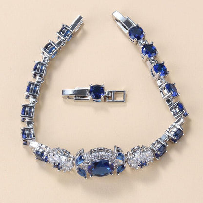 Blue Sapphire White Topaz 925 Sterling Silver Tennis Gemstone Bracelet Jewelry