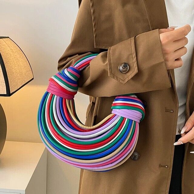 Handwoven Knotted Women's Clutch Hobo Chic Crossbody Bag Leather Handbag Gift