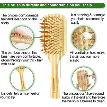 Bamboo Hair Brush Comb Set for Women Wooden Paddle Cleaning Tool Included