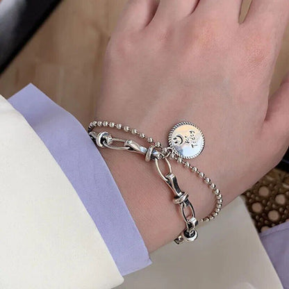 Vintage Creative Retro Punk Geometry 925 Sterling Silver Chain Women Bracelet