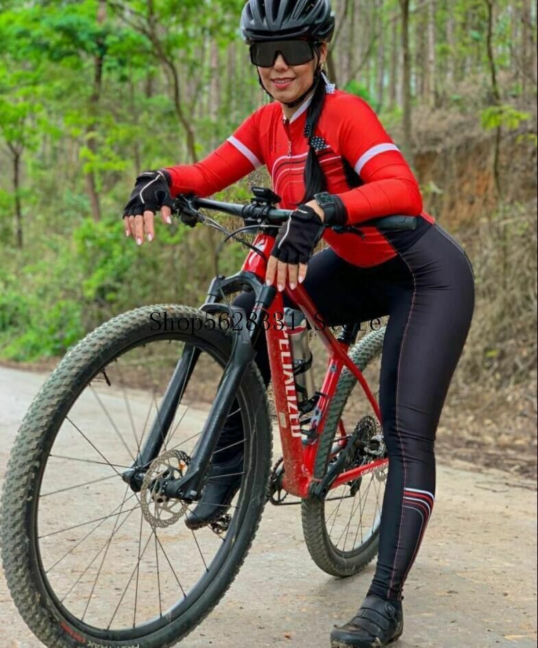 Women Pants Triathlon Long-Sleeved Warm One-pieces Jumpsuits Cycling Jersey Suit
