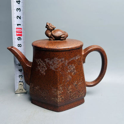 Chinese Yixing Purple Clay Teapot Zisha Ceramic Carving Dragon Turtle Teaware