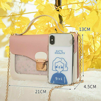 Women Square Pack Shoulder Bag Crossbody Bag Clutch Wallet Handbags Pink