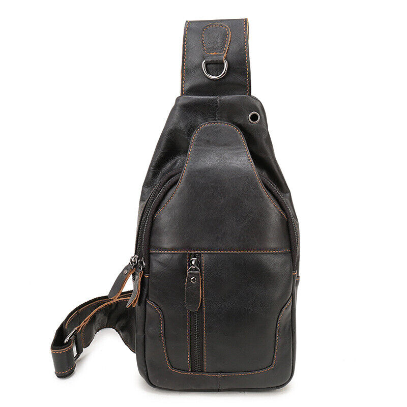 100% Genuine Leather Men's Cross Body Bag Shoulder Bag Sling Backpack for Hiking