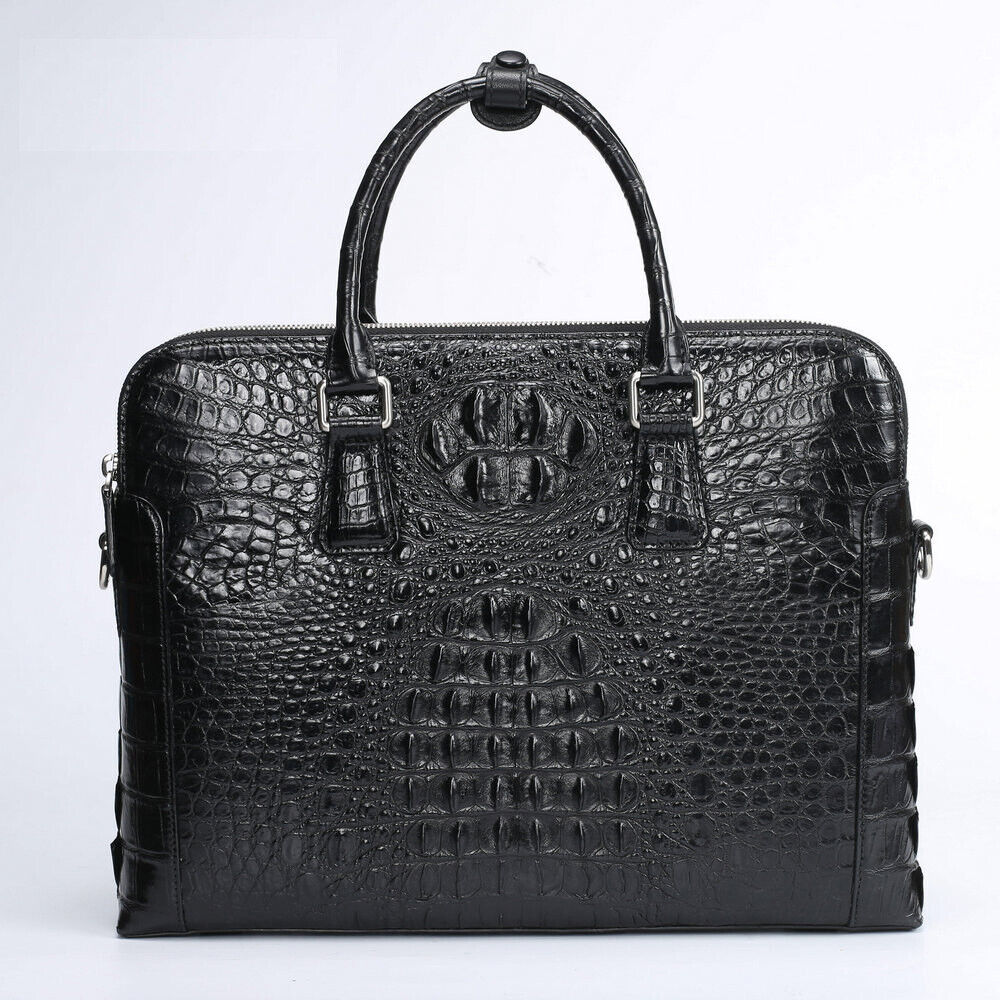Handcrafted Siamese Alligator Skin Men's Luxury Business Briefcase Handbag