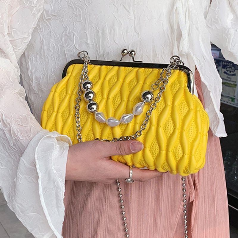 Hand Chain Pearl Bag Synthetic Leather Crossbody Purse Totes Handbag 14*22*6 CM