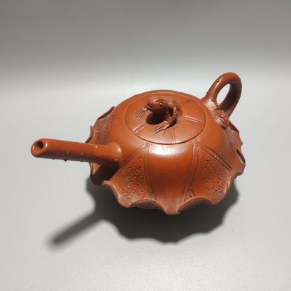 Vintage Chinese Yixing Purple Clay Teapot Zisha Ceramic Lotus Leaf Frog Tea Set
