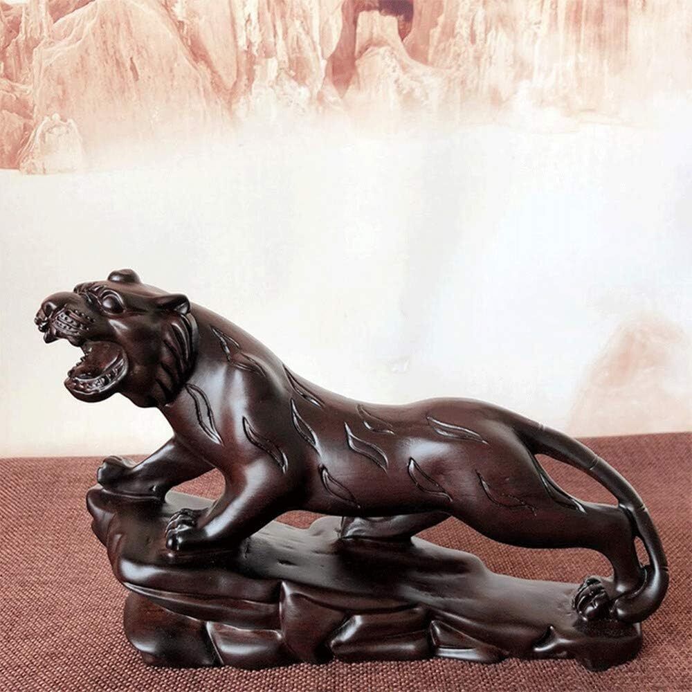 Handmade Wooden Tiger Statue Wealth Lucky Figurine Sculpture Home Office Decor