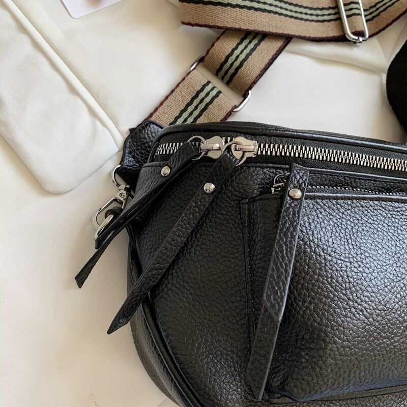 Crossbody Bag Pu Leather Bags Ladies Zipper Wide Shoulder Woman Bag Female Bags