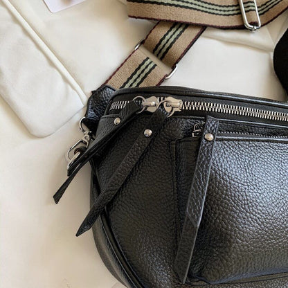 Crossbody Bag Pu Leather Bags Ladies Zipper Wide Shoulder Woman Bag Female Bags