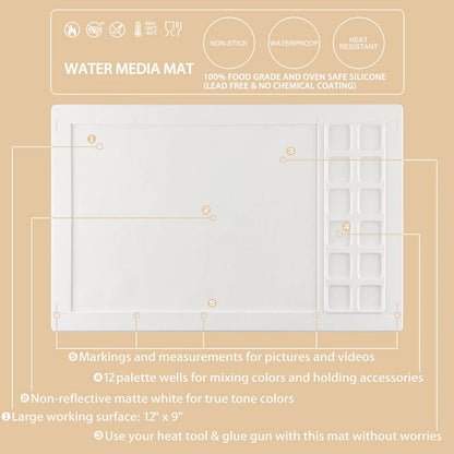 Water Media Mats Silicone Non-Stick Craft Painting Ink Blending Pads 43.8x27.3cm