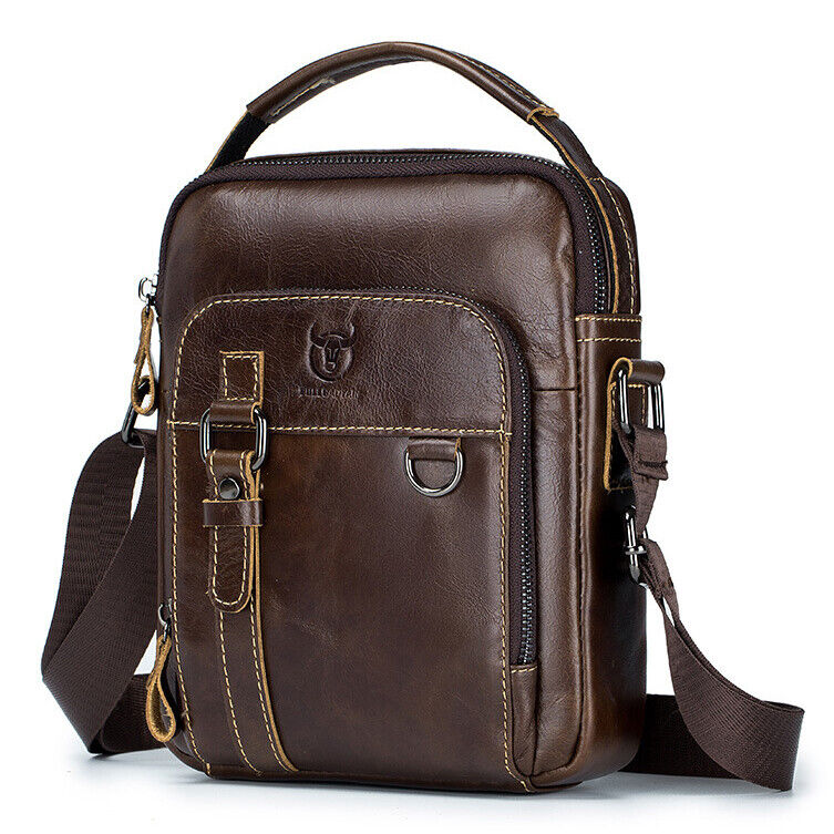 100% Genuine Leather Men's Sling Shoulder/Messenger Bag Double Zipper 8" Handbag