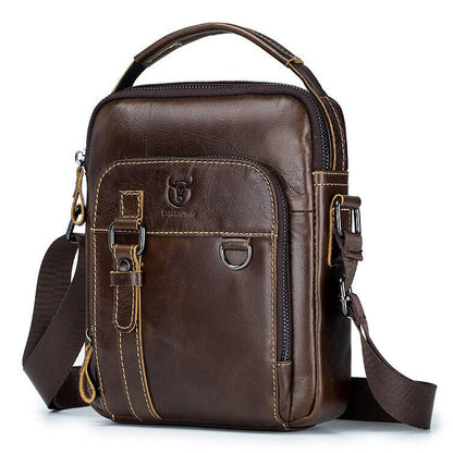 100% Genuine Leather Men's Sling Shoulder/Messenger Bag Double Zipper 8" Handbag