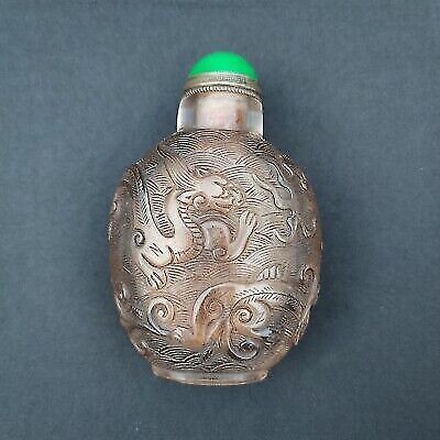 antique chinese snuff bottle peking glass clean vintage Carved dragon statue art
