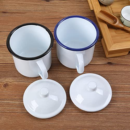 YARDWE Enamel Tea Mug Drinking Cups: 2Pcs Chinese Retro 14X8.9CM, White