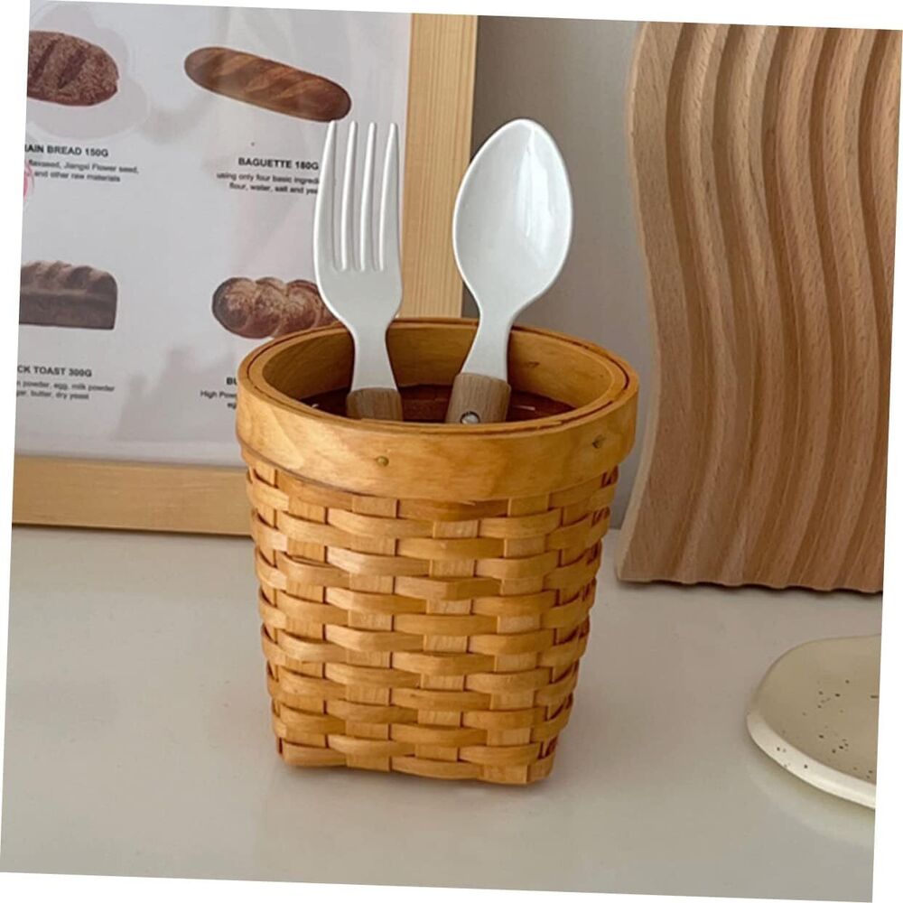 Wooden Pen Holder Woven Flower Arrangement Basket Makeup Brush Holder Desk Gift