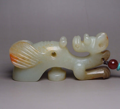 Chinese Antique Hetian Jade Hand Carved Exquisite Statue Figurine Art Work Rare